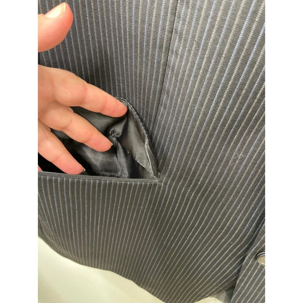 Franco Tassi Wool Pinstripe Blazer Black Grey Mens 44R Business Coat Suit Jacket